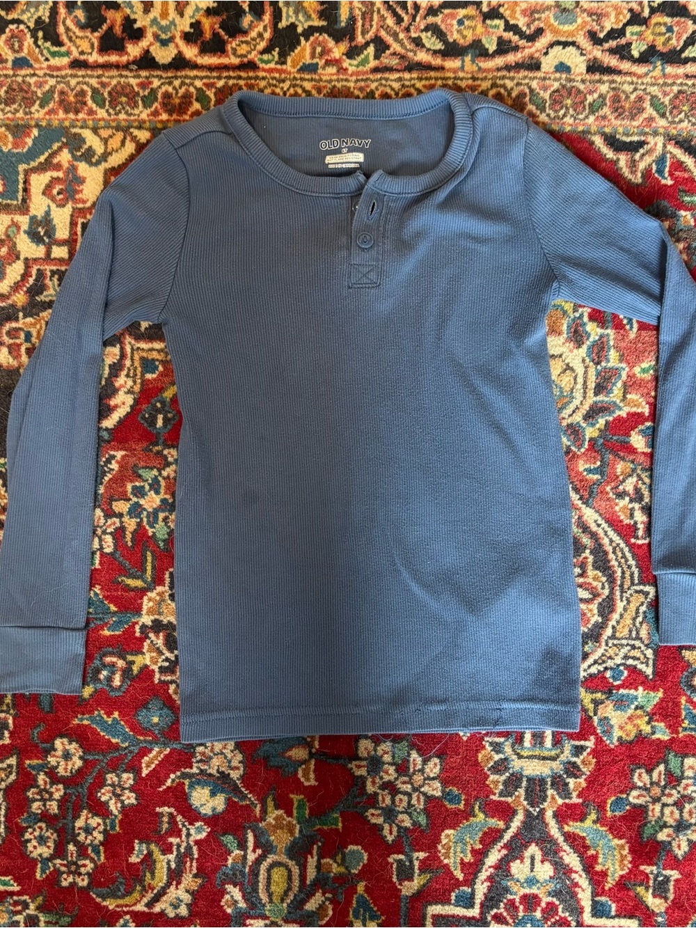 Old Navy Blue Long-Sleeve Thermal Henley Shirt